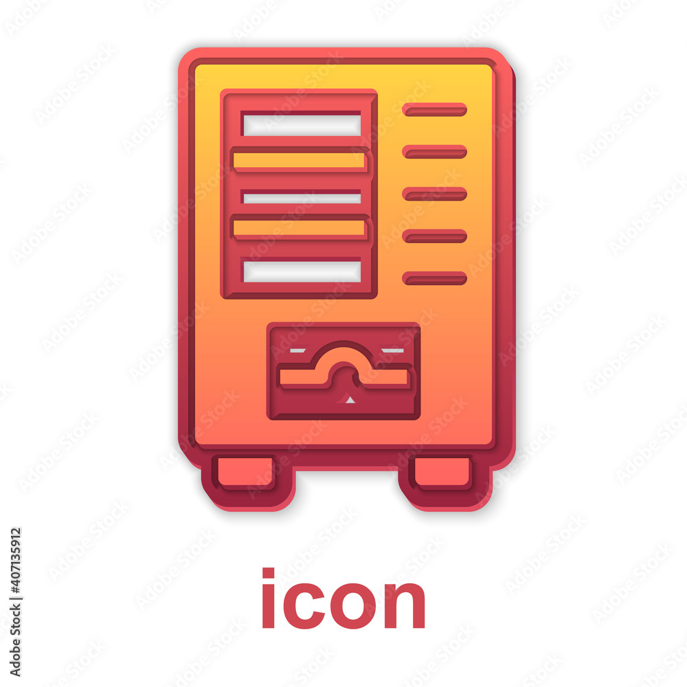 Gold Vending machine of food and beverage automatic selling icon isolated on white background. Vector. Gold Vending machine of food and beverage automatic selling icon isolated on white background. Vector.