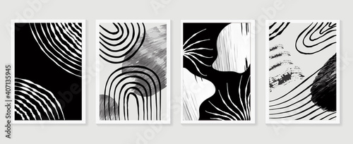 Black and white abstract wall arts vector. Hand draw Organic shape design for wall framed prints, canvas prints, poster, home decor, cover, wallpaper. Vector illustration