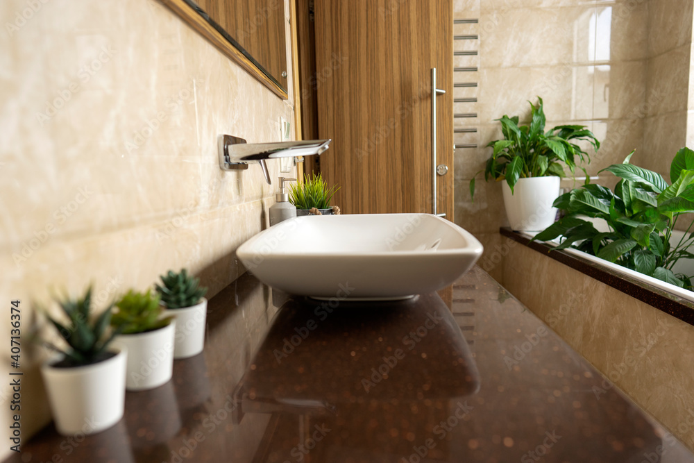 A modern arrangement of the interior of the contemporary bathroom A modern arrangement of the interior of the contemporary bathroom