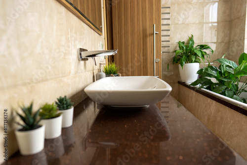 A modern arrangement of the interior of the contemporary bathroom