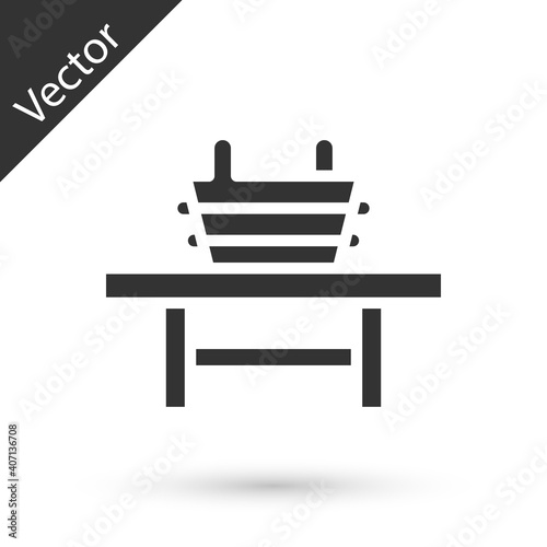 Grey Sauna bench with bucket icon isolated on white background. Vector.