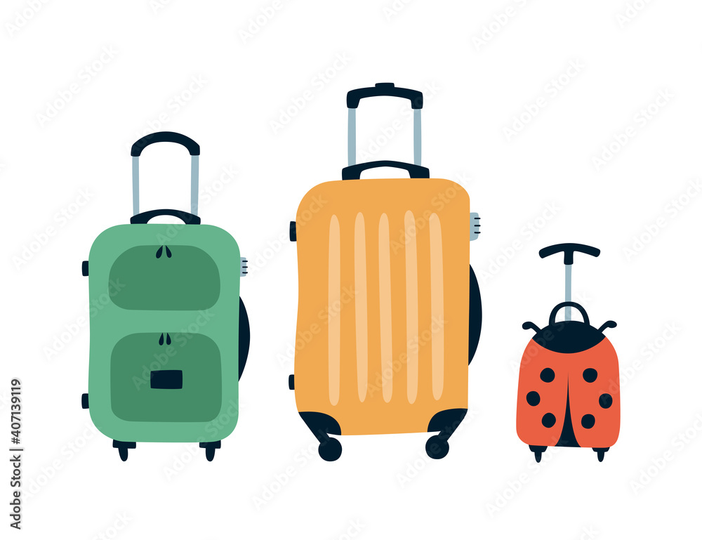 Travel bags. Family travel concept. Hand drawn cartoon vector illustration. Object isolated