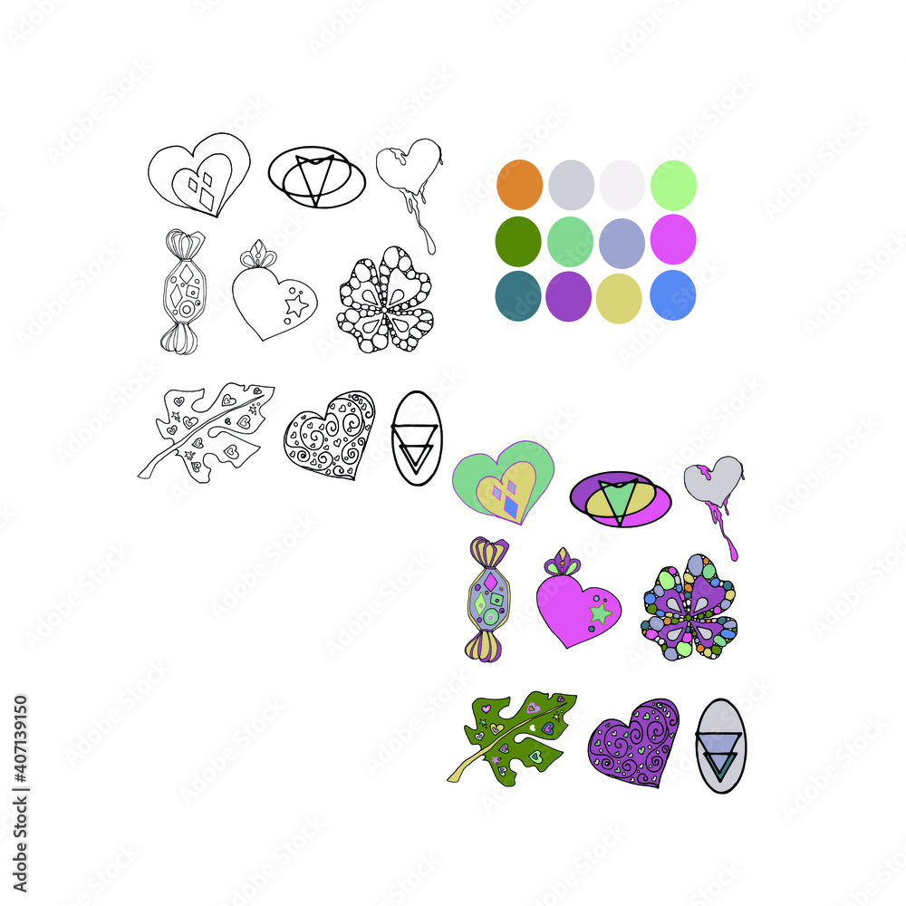 Isolated illustration of decoration and plants for coloring pages on a