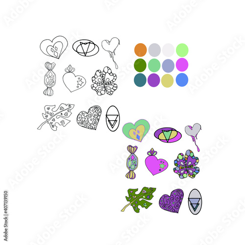 Isolated illustration of decoration and plants for coloring pages on a white background. Coloring book page for books with color tips
