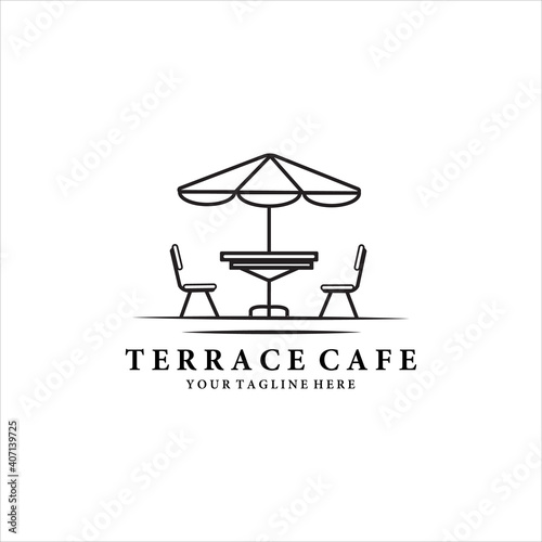 terrace cafe line art logo vector illustration design