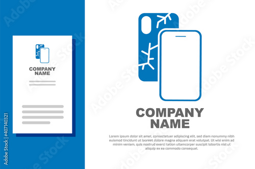 Blue Smartphone with broken screen icon isolated on white background. Shattered phone screen icon. Logo design template element. Vector.