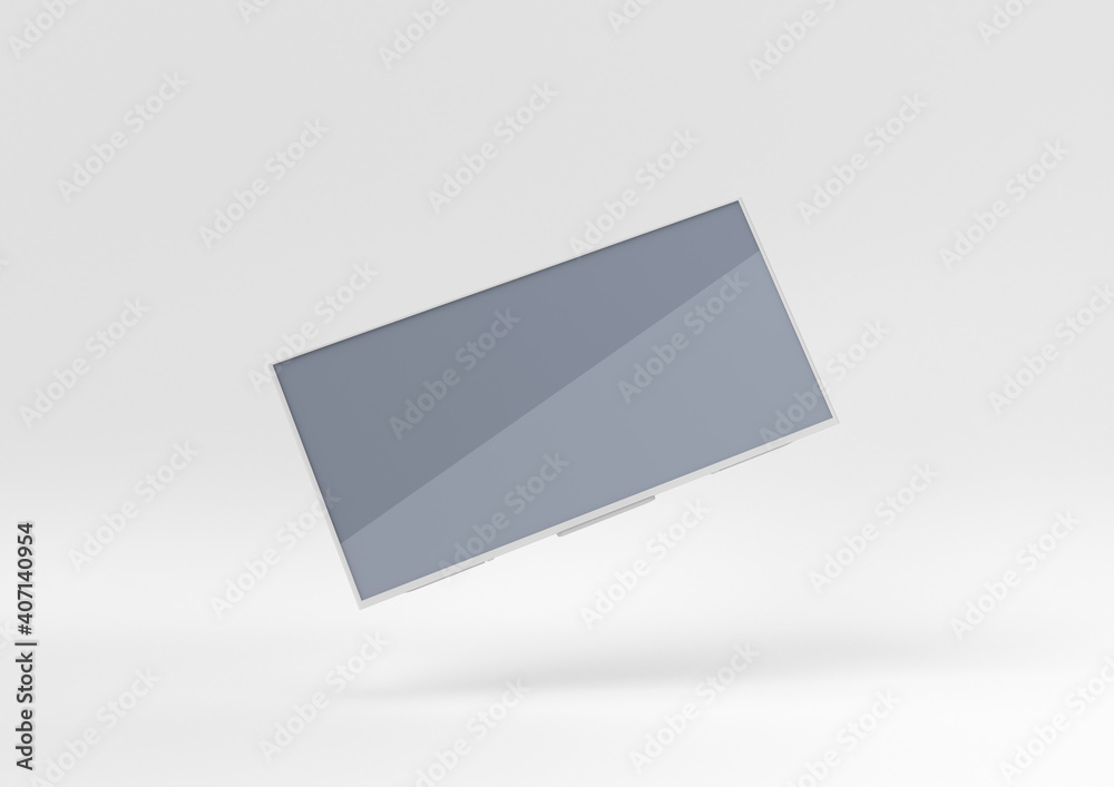 white tv floating on white background. minimal concept idea. 3D render. white tv floating on white background. minimal concept idea. 3D render.