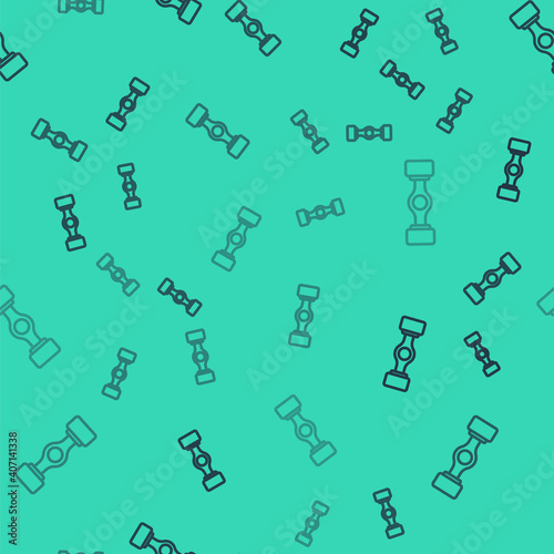 Black line Chassis car icon isolated seamless pattern on green background. Vector.