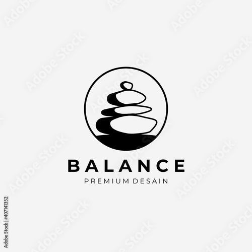 Hard Balance Stone Logo Vector Design Illustration Vintage, Line Art Stone, Simple Logo Spa, Healthy Care Logo
