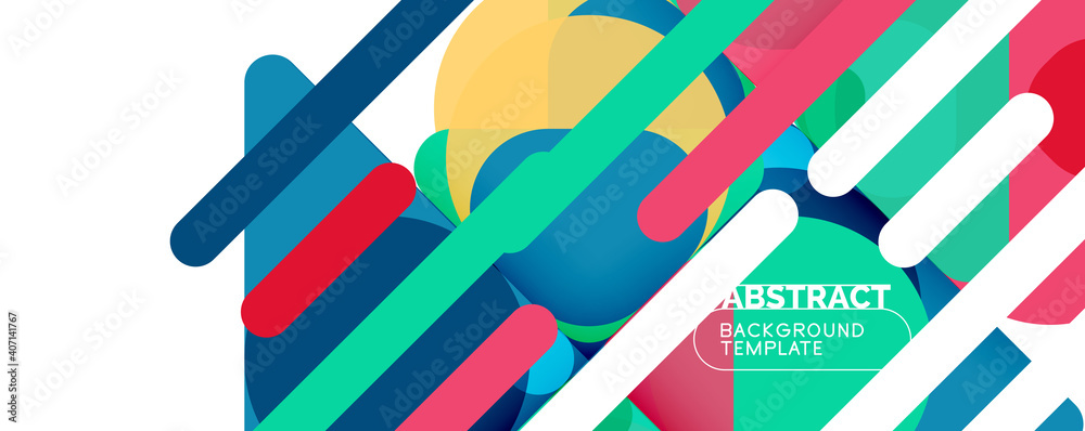 Flat geometric round shapes and dynamic lines, abstract background. Vector illustration for placards, brochures, posters and banners