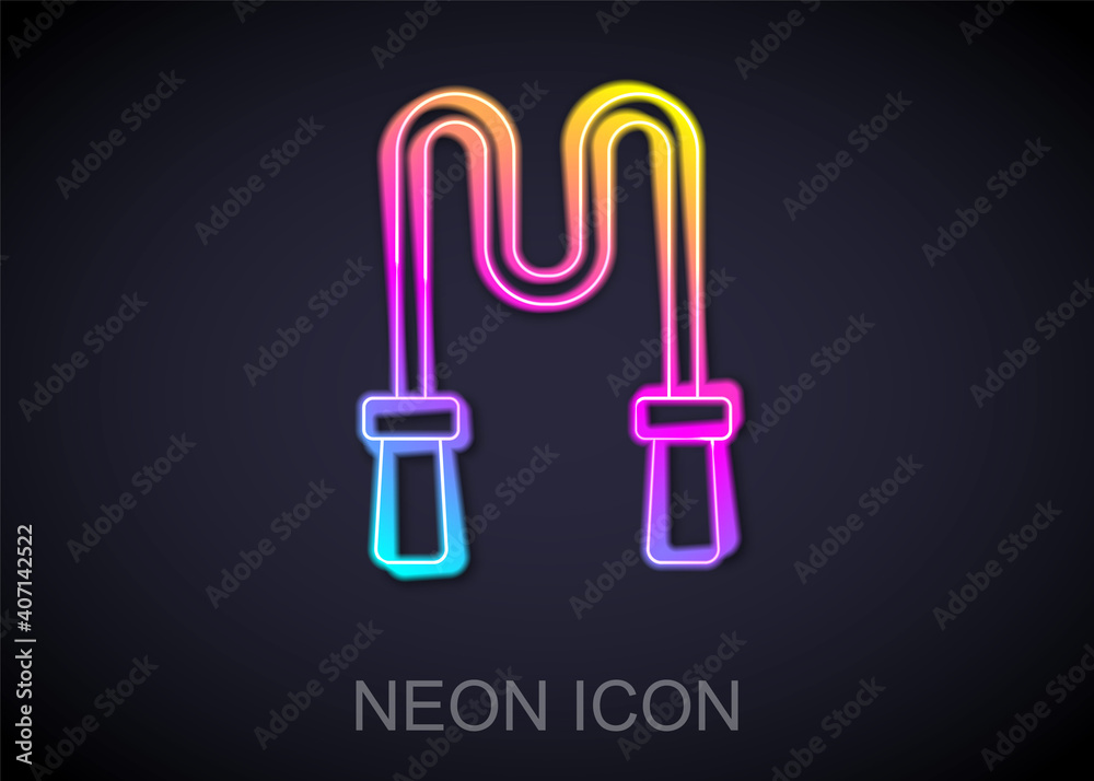 Glowing neon line Jump rope icon isolated on black background. Skipping rope. Sport equipment. Vector. Glowing neon line Jump rope icon isolated on black background. Skipping rope. Sport equipment. Vector.