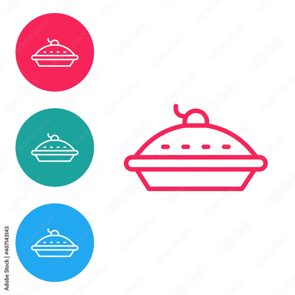 Red line Homemade pie icon isolated on white background. Set icons in circle buttons. Vector. Red line Homemade pie icon isolated on white background. Set icons in circle buttons. Vector.