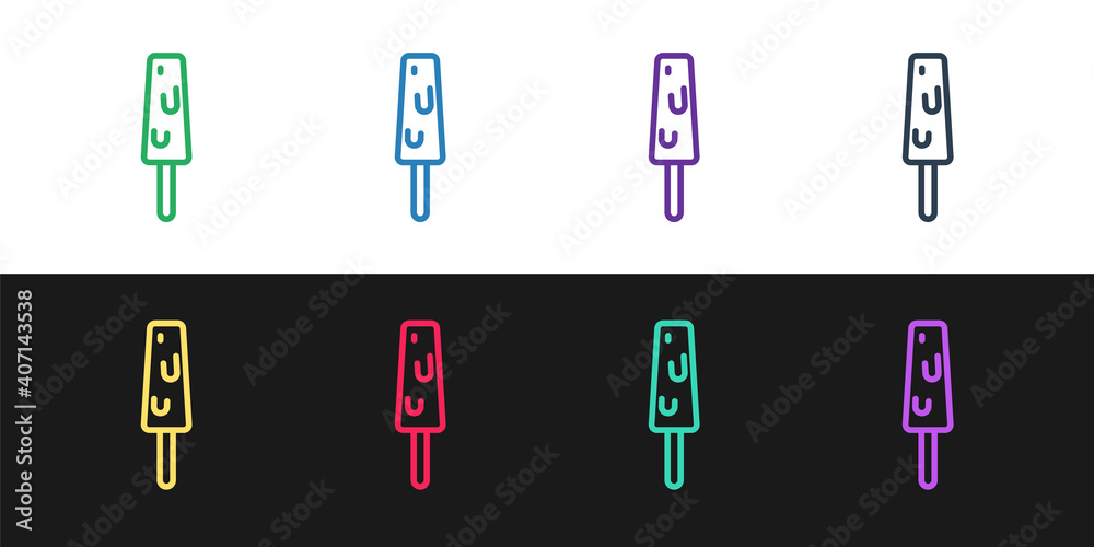Set line Ice cream on stick icon isolated on black and white background. Sweet symbol. Vector.