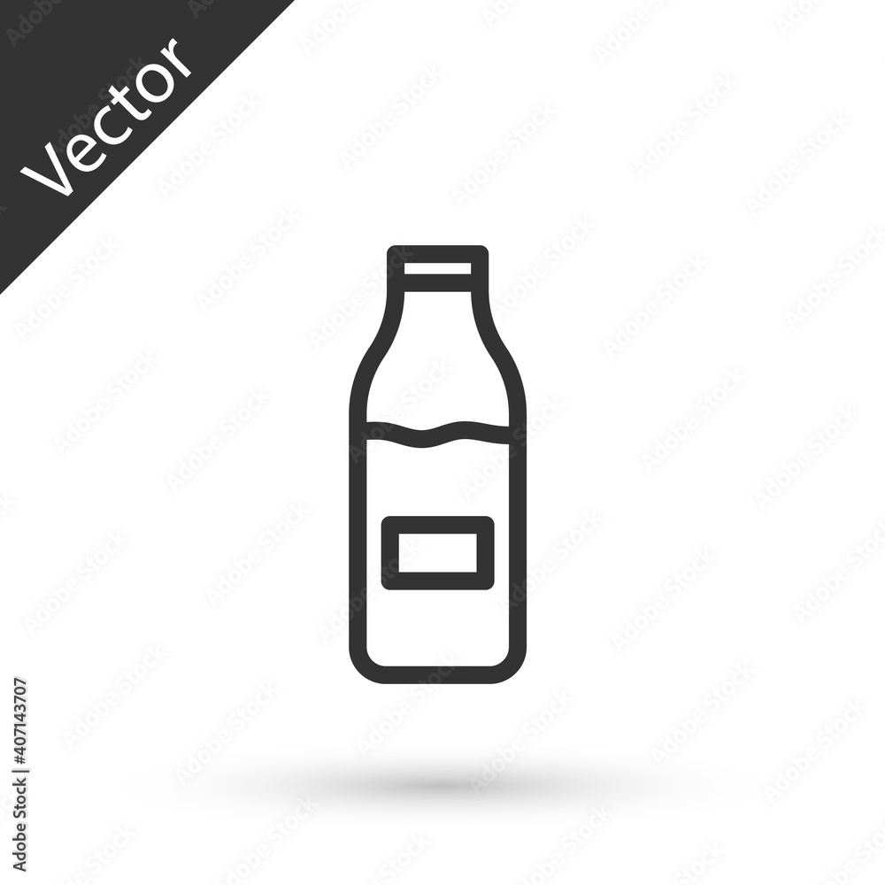 Grey line Closed glass bottle with milk icon isolated on white background. Vector. Grey line Closed glass bottle with milk icon isolated on white background. Vector.