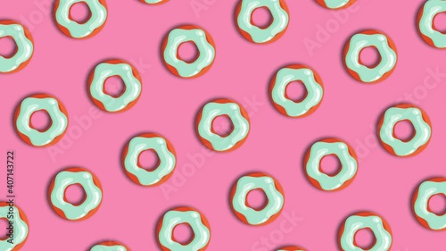 donuts on pink background in a pattern rotation loop animated background 4K