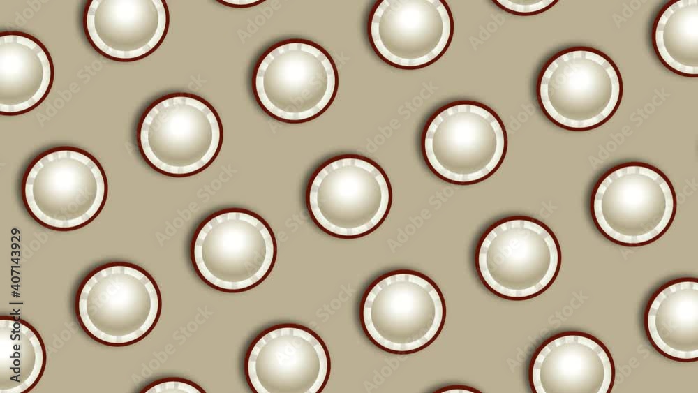 half cut coconut in pattern rotation in loop animated background 4K half cut coconut in pattern rotation in loop animated background 4K