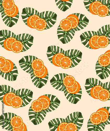 citrus fruit poster with oranges and leafs pattern