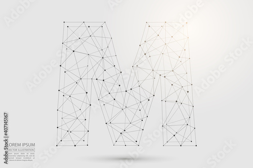 English letters abstract font consists 3d of triangles, lines, dots and connections. Vector illustration EPS 10.