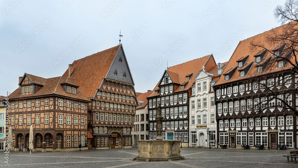 Half-timbered buildings downtown Hildesheim in Germany
