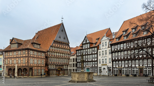 Half-timbered buildings downtown Hildesheim in Germany