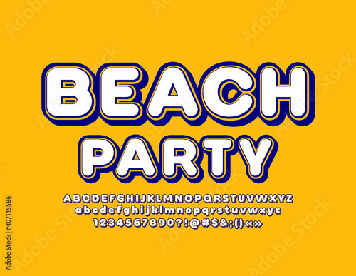 Vector event poster Beach Party. Decorative trendy Font. Stylish Alphabet Letters and Numbers set