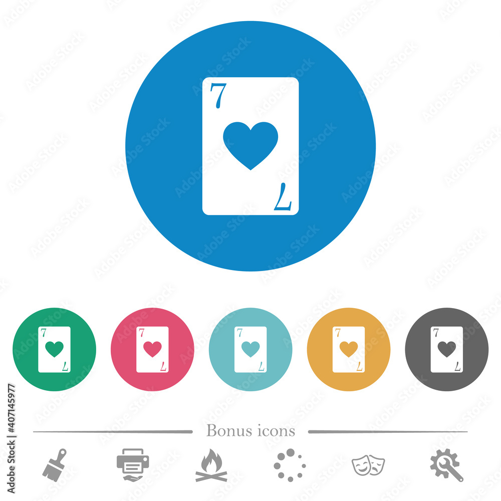 Seven of hearts card flat round icons Seven of hearts card flat round icons