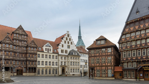 Half-timbered buildings downtown Hildesheim in Germany