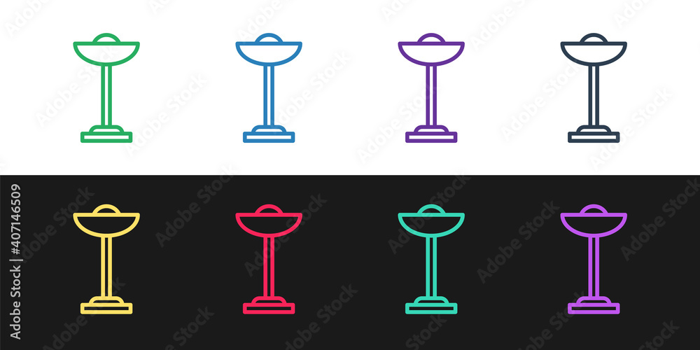 Set line Floor lamp icon isolated on black and white background. Vector.
