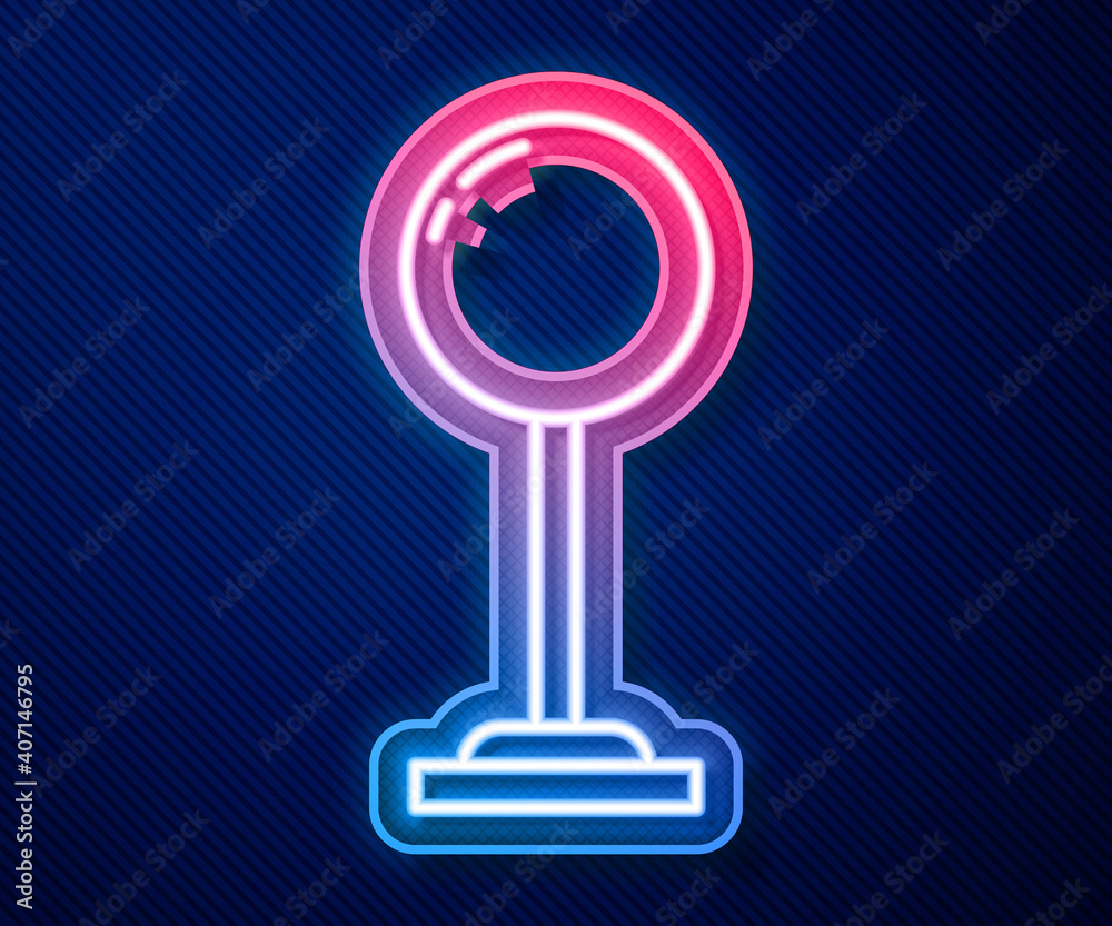 Glowing neon line Floor lamp icon isolated on blue background. Vector. Glowing neon line Floor lamp icon isolated on blue background. Vector.