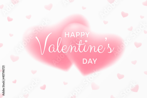 Valentines Day greeting card. Couple of romantic tender pink hearts among small hearts with text. Concept of love, tenderness, kindness, tenderness, fragility, relationships, falling in love
