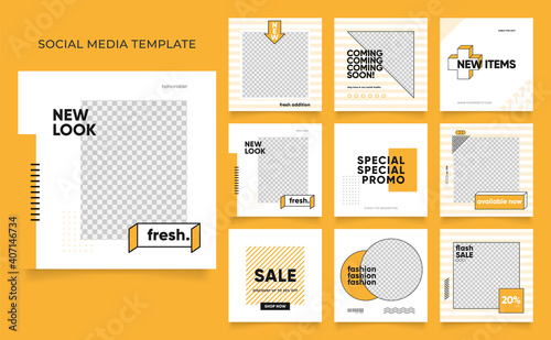 social media template banner blog fashion sale promotion. fully editable instagram and facebook square post frame puzzle organic sale poster. fresh yellow element shape vector background