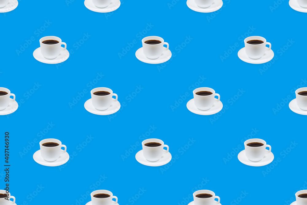 Cup of coffee seamless pattern. White cups with coffee on a bright colored background. Cup of coffee seamless pattern. White cups with coffee on a bright colored background.