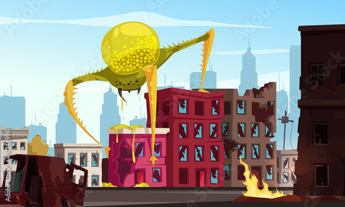Attacking Monster Cartoon Illustration