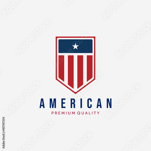Badge of America Logo Vector Design, Illustration of American Flag Country, Vintage USA Flag Concept
