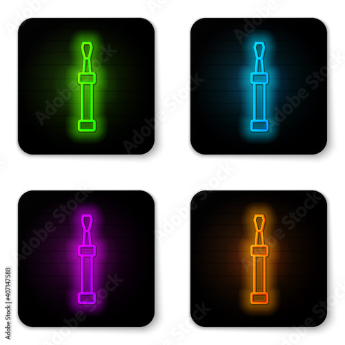 Glowing neon line Screwdriver icon isolated on white background. Service tool symbol. Black square button. Vector.