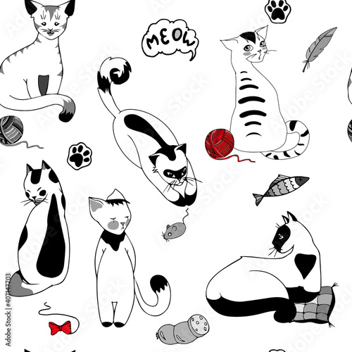 Funny set of cats. Collection of cute characters.Vector illustration