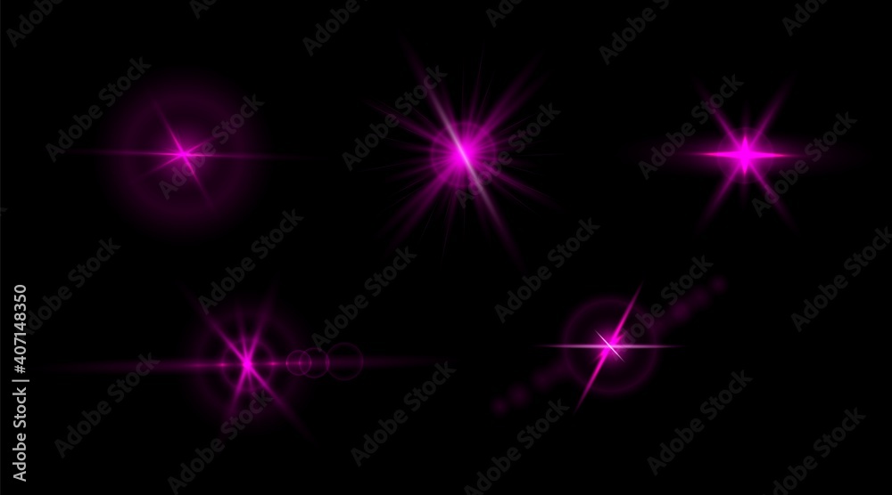 Set of flashes, star burst and sparkles on transparent background. golden glowing effect with light rays. Vector illustration.