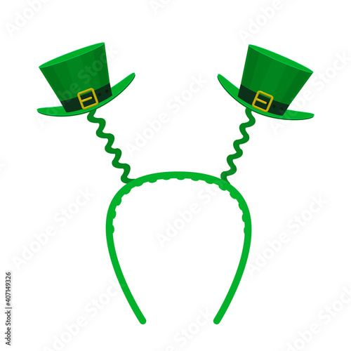Vector headband for St. Patrick's Day with a green hat. Vector head band on white background isolated