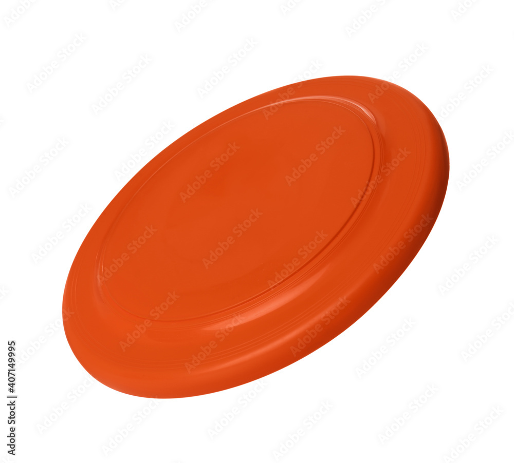 Orange plastic frisbee disk isolated on white foto de Stock | Adobe Stock