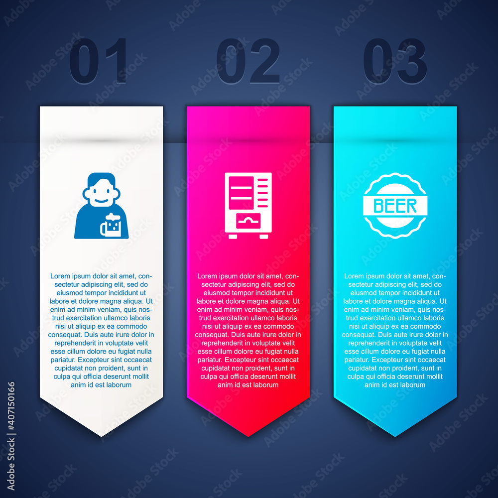 Set Happy man with beer, Vending machine and Bottle cap. Business infographic template. Vector. Set Happy man with beer, Vending machine and Bottle cap. Business infographic template. Vector.
