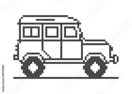 Ein alter britischer Geländewagen in Pixeloptik
