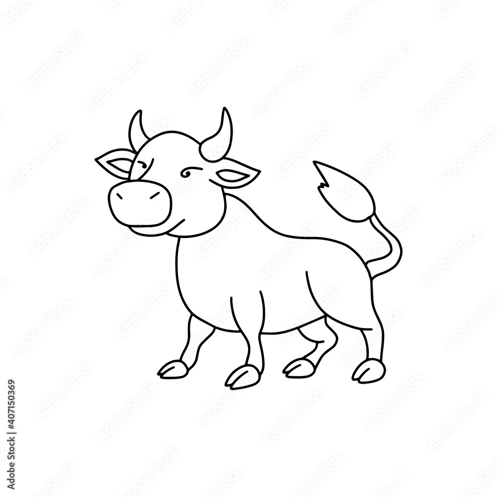 Outline Taurus icon, doodle, black and white illustration. Vector Stock illustration.