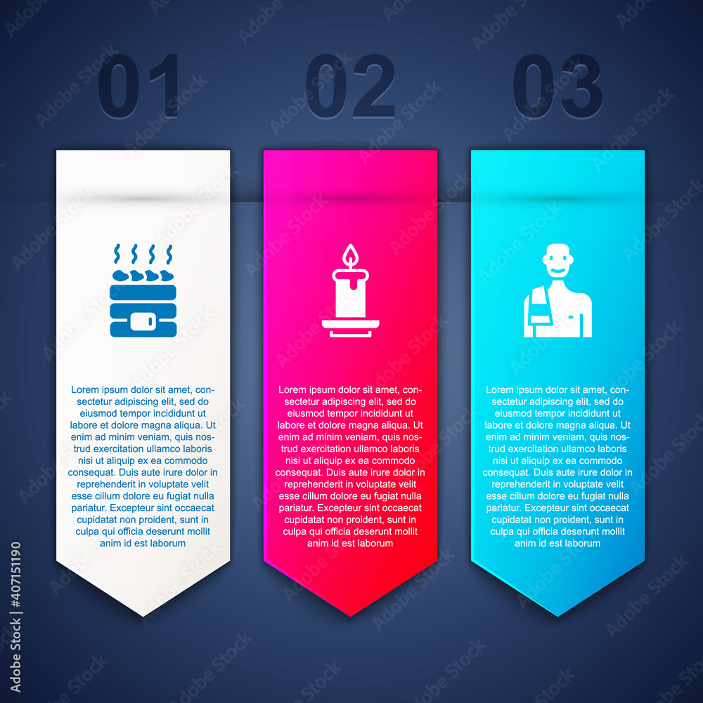 Set Hot sauna stones, Aroma candle and Man in the. Business infographic template. Vector. Set Hot sauna stones, Aroma candle and Man in the. Business infographic template. Vector.