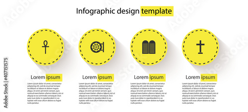 Set Cross ankh, Dharma wheel, The commandments and Christian cross. Business infographic template. Vector.