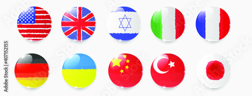 Flags of the world. Set of volumetric icons isolated on white background. Vector.