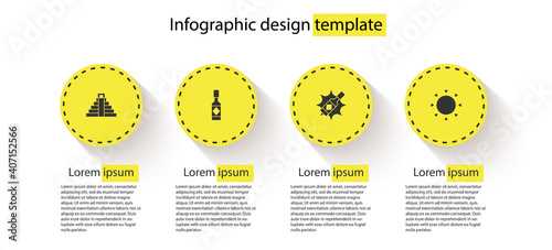 Set Chichen Itza in Mayan, Tabasco sauce, and Sun. Business infographic template. Vector.