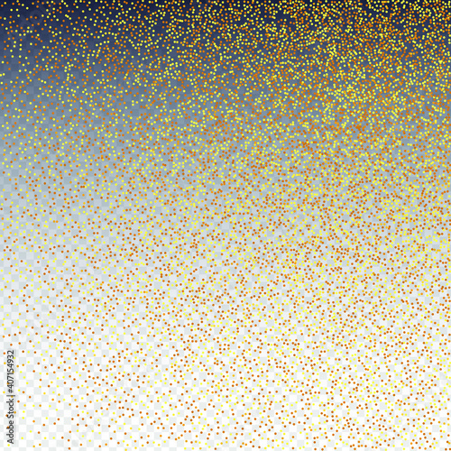 Vector Round Bokeh. Abstract Iridescent Birthday Card. Gold Confetti on Transparent Background. Isolated Golden Dust Particles. Random Bridal Backdrop. Foil Border. Geometric Anniversary Backdrop.