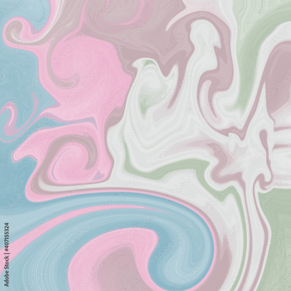 Abstract Marble Dry pattern, green, pink and blue colorful digital paint. Illustration background, wallpaper square size.