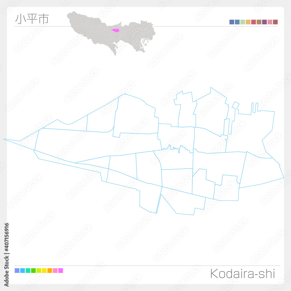 Obraz premium 小平市・Kodaira-shi・白地図（東京都）
