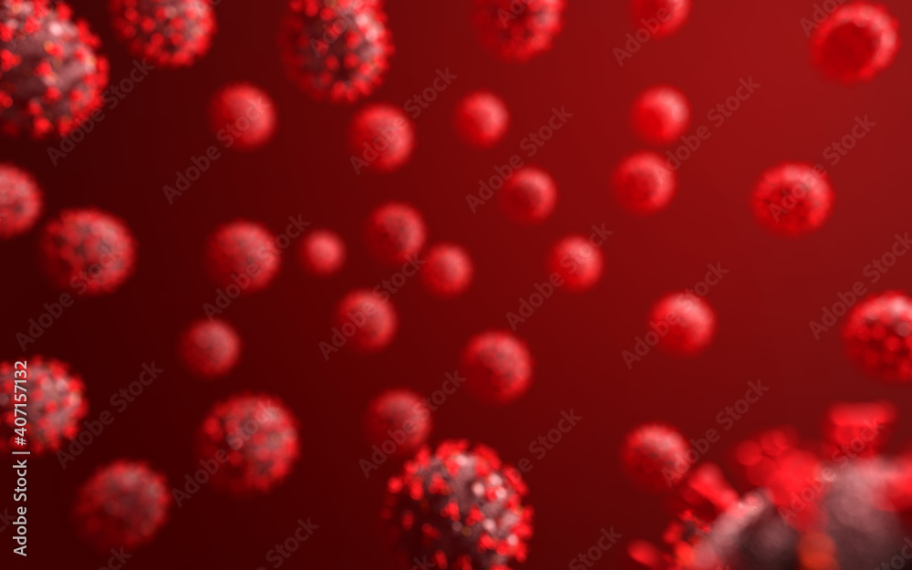 New Covid 19 2021 Mutation. Corona virus new strain. Sars cov 2 new variant. Background template. red coronavirus particles in the blood. Sliced bacteria microscope view. 